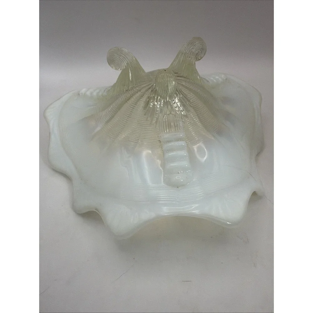 White Northwood Opalescent Glass Bowl Klondyke Three 3 Footed Antique